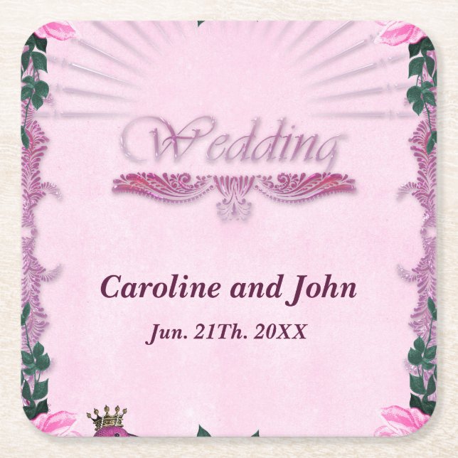 Posavasos Cuadrado De Papel Rosas rosadas maravillosas  (Anverso)