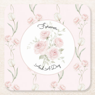 Posavasos Cuadrado De Papel Rosas Rosadas Tulipanes Blancos Boda