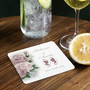 Posavasos Cuadrado De Papel Rosas rosas rosas rosas negras