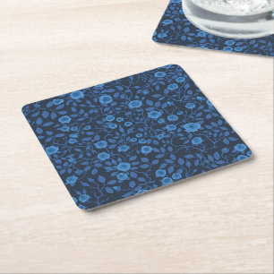 Posavasos Cuadrado De Papel Rosas salvajes de azul