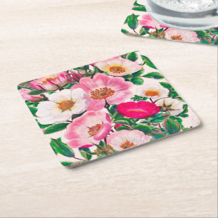 Posavasos Cuadrado De Papel Rosas silvestres