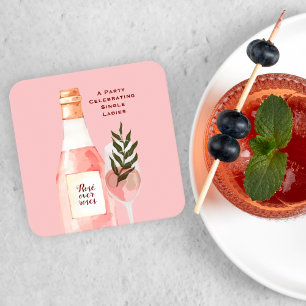 Posavasos Cuadrado De Papel Rosé de San Valentín sobre rosas vino rosado