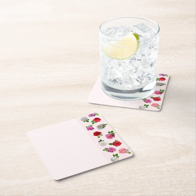 Posavasos Cuadrado De Papel Rose Garden Party Bridal Shower (In situ)