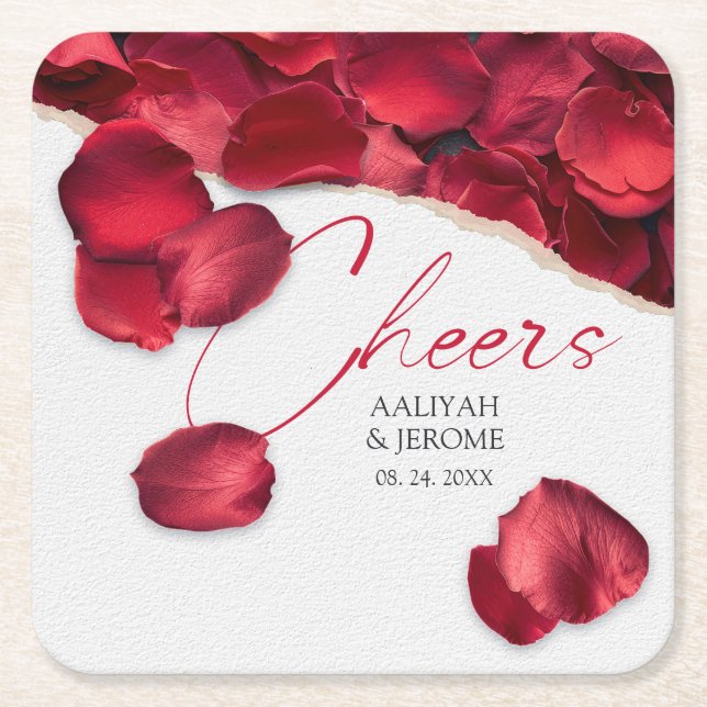 Posavasos Cuadrado De Papel Rose Petals Wedding Coaster (Anverso)
