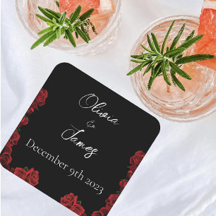 Posavasos Cuadrado De Papel Roses rojos blancos negros