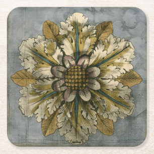 Posavasos Cuadrado De Papel Rosetón decorativo de Demask en fondo gris