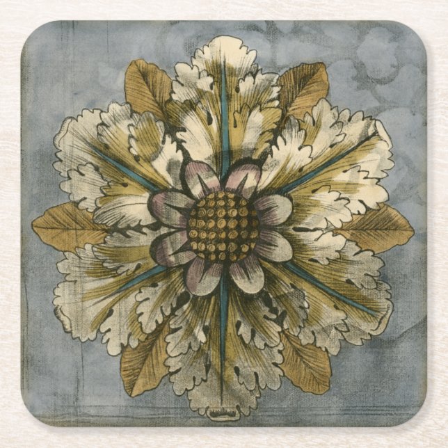 Posavasos Cuadrado De Papel Rosette de máscara decorativa sobre fondo gris (Anverso)