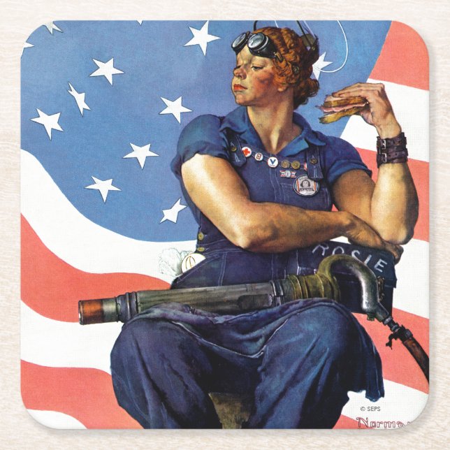 Posavasos Cuadrado De Papel "Rosie the Riveter" (Anverso)