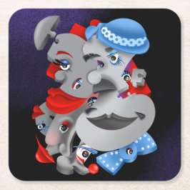 Posavasos Cuadrado De Papel Rostros surrealistas de rompecabezas