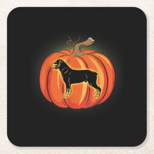 Posavasos Cuadrado De Papel Rottweiler Calabaza Halloween Costume Perro Lover