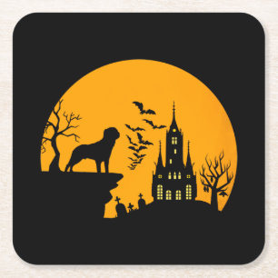 Posavasos Cuadrado De Papel Rottweiler Halloween