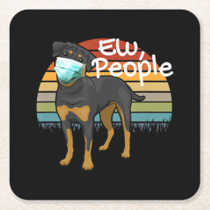 Posavasos Cuadrado De Papel Rottweiler Puppy con Máscara - Gente - Rottweiler
