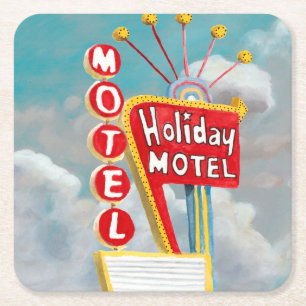 Posavasos Cuadrado De Papel Rótulo de Holiday Motel