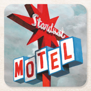 Posavasos Cuadrado De Papel Rótulo del motel de Stardust