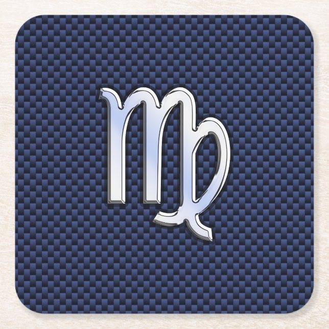Posavasos Cuadrado De Papel Rótulo Virgo Zodiac sobre fibra de carbono azul de (Anverso)
