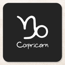 Posavasos Cuadrado De Papel Rótulo Zodiaco de Capricornio sobre fondo negro
