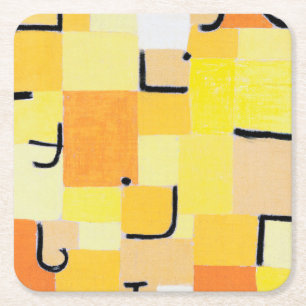Posavasos Cuadrado De Papel Rótulos en amarillo, Paul Klee