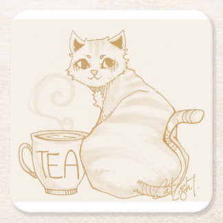 Posavasos Cuadrado De Papel Rotura de té del gatito