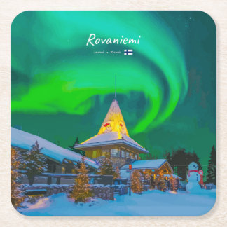 Posavasos Cuadrado De Papel Rovaniemi, Finlandia - Aurora Mágica