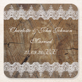 Posavasos Cuadrado De Papel Royal Personalized Rustic Lace Save The Coasters