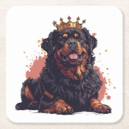 Posavasos Cuadrado De Papel Royal Rottweiler Dog Queen Crown