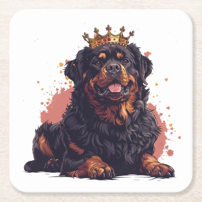 Posavasos Cuadrado De Papel Royal Rottweiler Dog Queen Crown (Anverso)