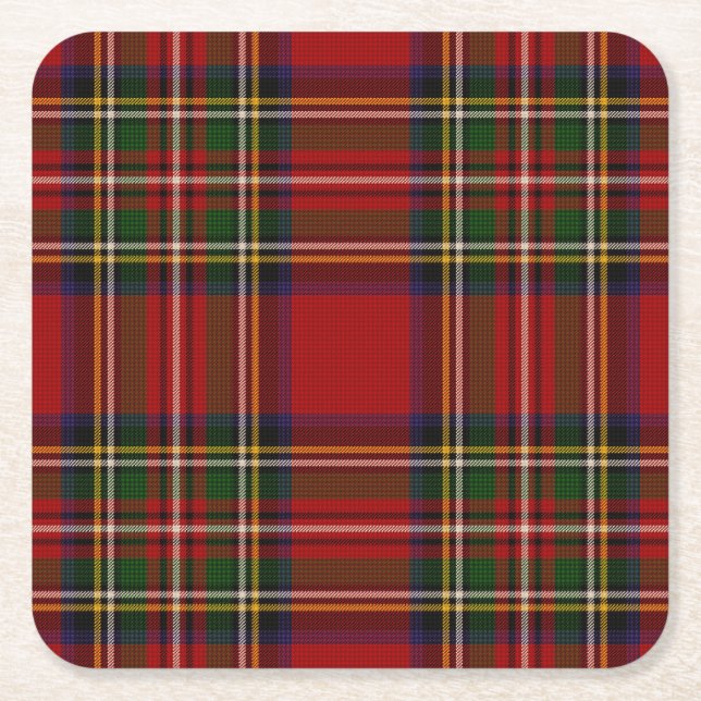 Posavasos Cuadrado De Papel Royal Stewart Clan Tartan Plaid (Anverso)