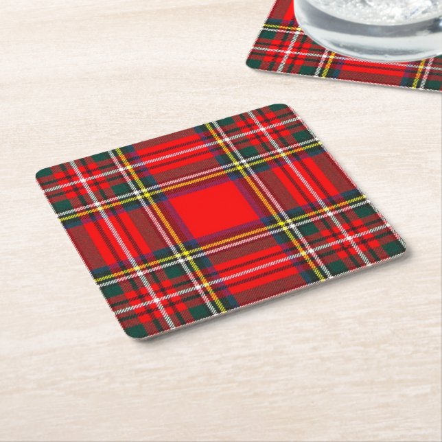 Posavasos Cuadrado De Papel Royal Stewart Clan Tartan Plaid (En perspectiva)