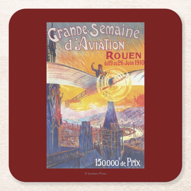 Posavasos Cuadrado De Papel Ruán, Francia - piloto y avión (Anverso)