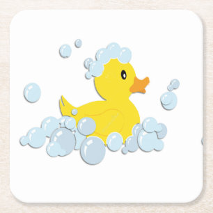 Posavasos Cuadrado De Papel Rubber Ducky en las burbujas