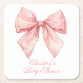 Posavasos Cuadrado De Papel Rubor Pink Bow Baby Shower
