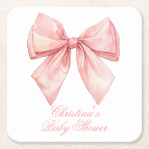Posavasos Cuadrado De Papel Rubor Pink Bow Baby Shower