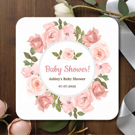 Posavasos Cuadrado De Papel Rubor Rosa Watercolor Floral Baby Shower
