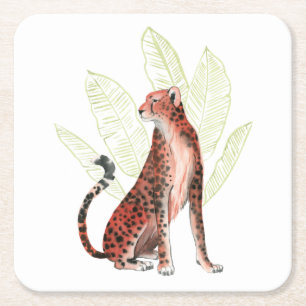 Posavasos Cuadrado De Papel Ruby Runner Leopardo