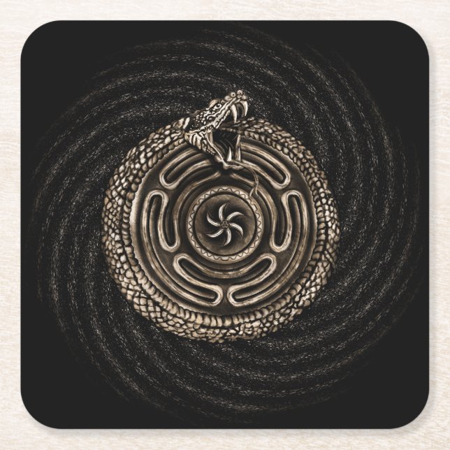 Posavasos Cuadrado De Papel Rueda de felicitación con ouroboros (Anverso)