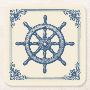 Posavasos Cuadrado De Papel Rueda Vintage Nautical Blue Captains