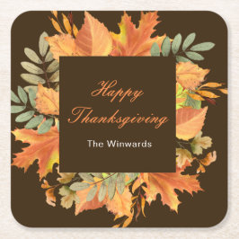 Posavasos Cuadrado De Papel Rustic Autumn Fall Leaves Square Thanksgiving 