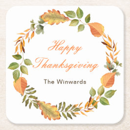 Posavasos Cuadrado De Papel Rustic Autumn Fall Leaves Square Thanksgiving 