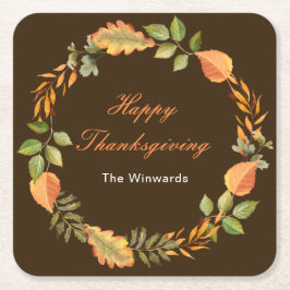 Posavasos Cuadrado De Papel Rustic Autumn Fall Leaves Square Thanksgiving 