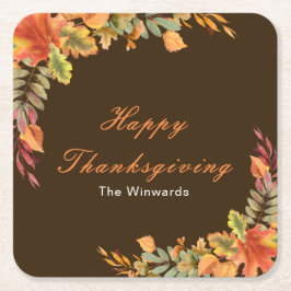 Posavasos Cuadrado De Papel Rustic Autumn Fall Leaves Thanksgiving Party