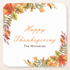 Posavasos Cuadrado De Papel Rustic Autumn Fall Leaves Thanksgiving Party