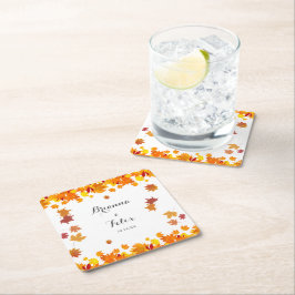 Posavasos Cuadrado De Papel Rustic Autumn Leaves Wedding