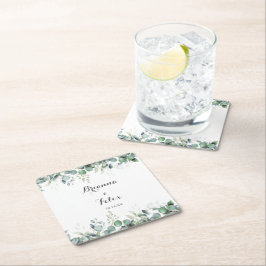 Posavasos Cuadrado De Papel Rustic Botanical Eucalyptus Greenery Wedding