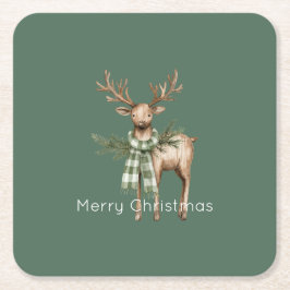 Posavasos Cuadrado De Papel Rustic Brown Cream Green Deer
