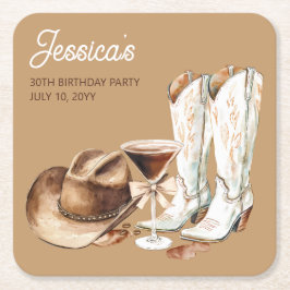 Posavasos Cuadrado De Papel Rustic Brown Western Cowgirl 30th Birthday Party
