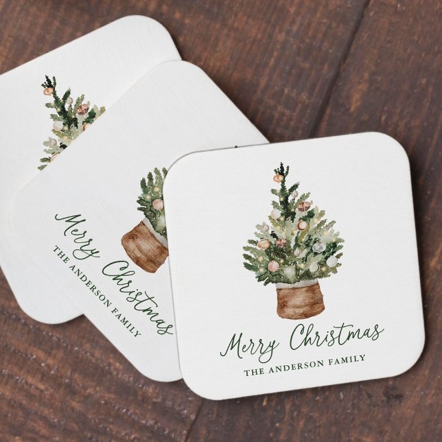 Posavasos Cuadrado De Papel Rustic Christmas Tree Ornaments Neutral Holiday (Subido por el creador)