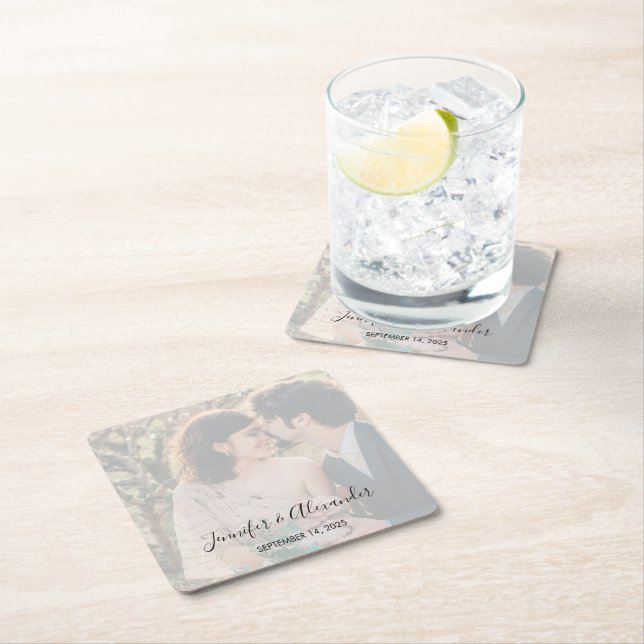 Posavasos Cuadrado De Papel Rustic elegant photo boho wedding (In situ)