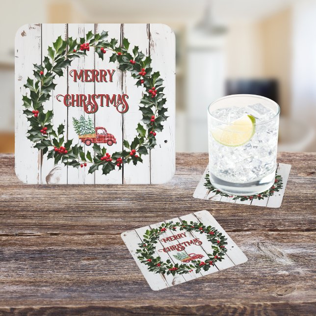 Posavasos Cuadrado De Papel Rustic Farmhouse Molesta Camión Rojo de Madera (Subido por el creador)