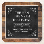 Posavasos Cuadrado De Papel Rustic Man Myth Legend 90th Birthday Black<br><div class="desc">¡Es El Hombre El Mito La LEYENDA! Su vida ha sido una aventura asombrosa y es momento de celebrar su legado y a él. Este rústico papel negro con textura, blanco y esquinas de enrollado en madera 90 Años son perfectos para honrar y celebrar este increíble cumpleaños. Se verán fabulosos...</div>