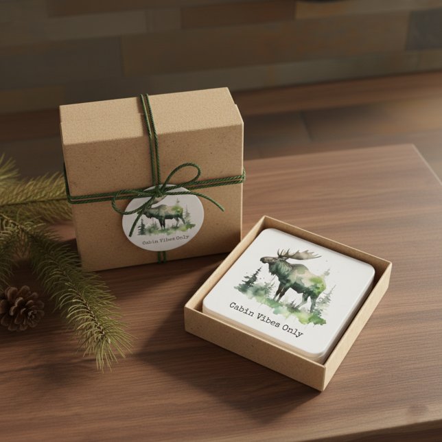 Posavasos Cuadrado De Papel Rustic Mossy Moose Wildlife | Custom Family Cabin  (Subido por el creador)